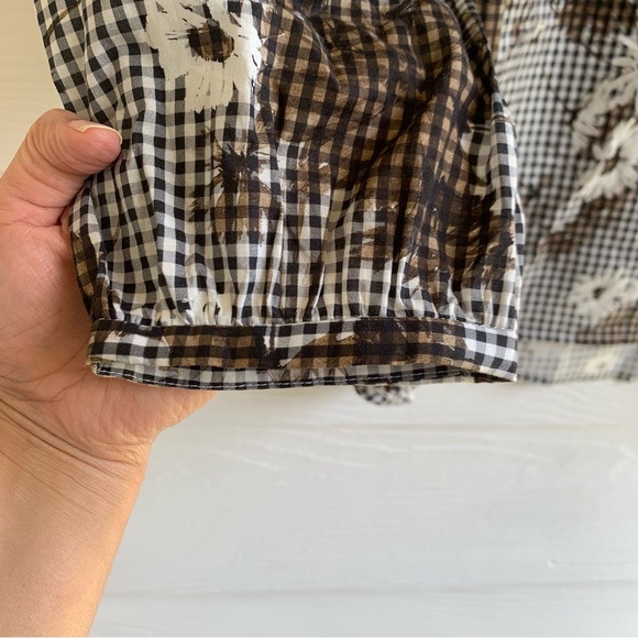 Pearl by Lela Rose Gingham floral voile tunic top tasseled long sleeve V-neck - Picture 8 of 13